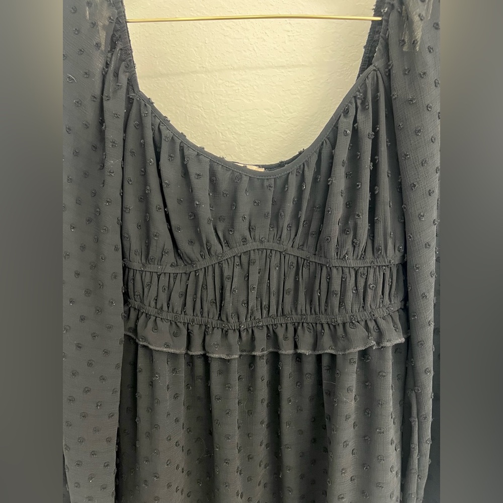 Altar’d State Black Sheer Long Sleeve Dress with Polkadots, Size L - Picture 3 of 6